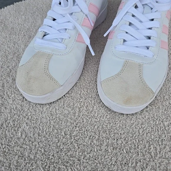Adidas VL Court Based Shoes Sneakers White With Pink Stripes Women's Sz 9.5 - Picture 14 of 15